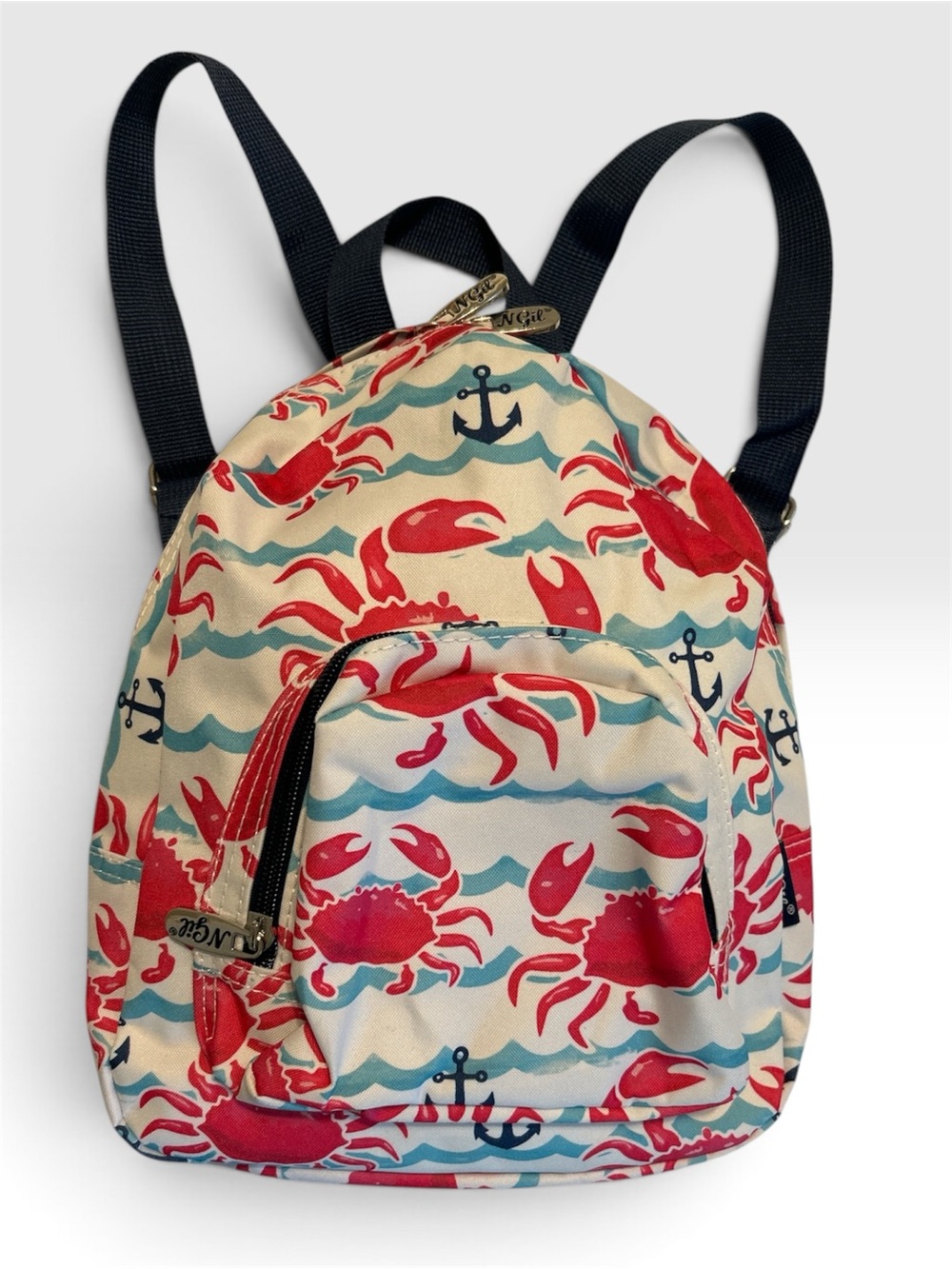 🦀 Boutique Crab Print Mini Backpack in Red & Aqua